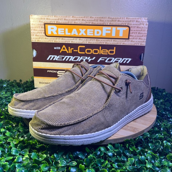 🔥 SKECHERS MELSON CORDUROY BROWN SLIP ON AIR COOLED MEMORY FOAM 21030 MEN SZ 11 - Picture 2 of 9